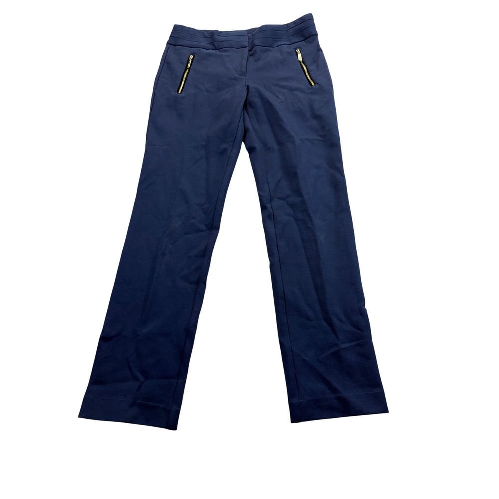 Anne Klein Pants Womens 6 Navy Blue Slim Ankle Gold Zipper Pocket Professional